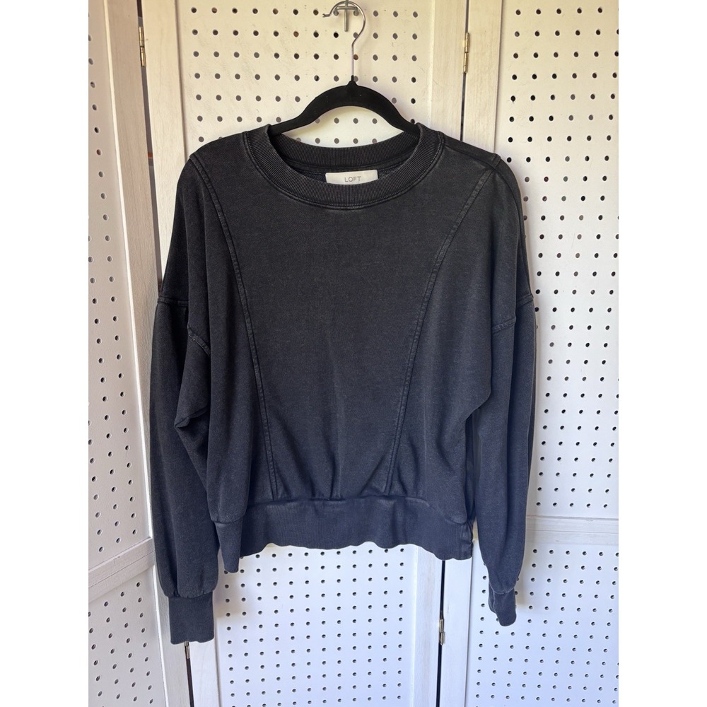 LOFT Women's M Pullover Crew Neck Sweatshirt Washed Black Long SLV Cotton Poly